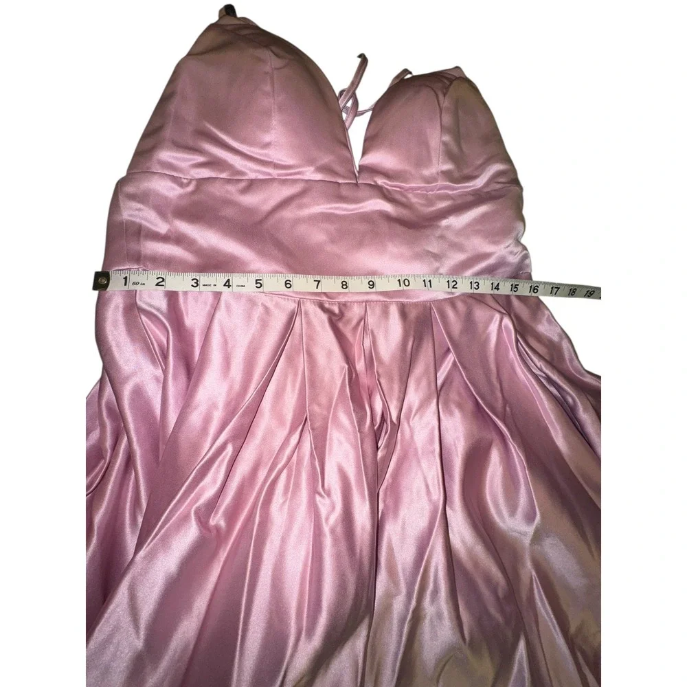 Satin Formal‎ Ball Gown Pink Spaghetti Strap Cross Back Maxi Dress Sz M
